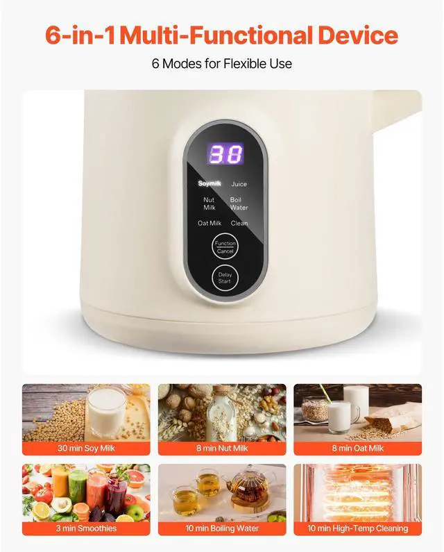 Alt view image 6 of 7 - 6-in-1 Nut Milk Maker, 20 oz Soy Milk Maker Machine with 6 Blades, for Homemade Oat, Nut, Soy, Juice, Plant-Based and Non Dairy Beverages with High-Temp Self-Cleaning, Boil Water, 12-Hour Delay