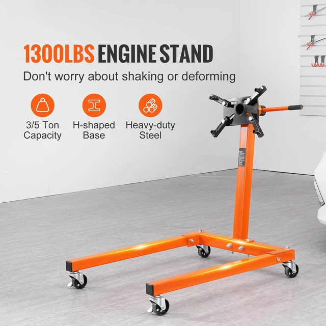 Alt view image 7 of 7 - Engine Stand, 1300 lbs (3/5 Ton) Rotating Engine Motor Stand with 360 Degree Adjustable Head, Cast Iron Motor Hoist Dolly, 4-Caster, 4 Adjustable Arms, for Vehicle Maintenance, Auto Repair