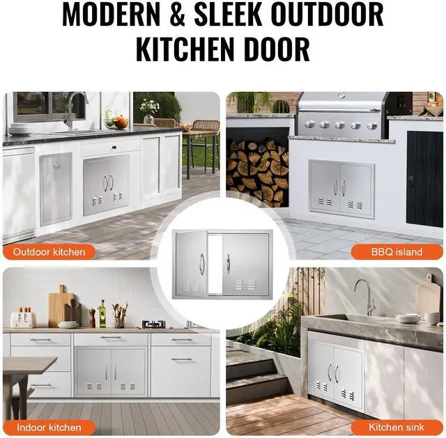 Alt view image 7 of 7 - BBQ Access Door, 30W x 21H Inch Double Outdoor Kitchen Door, Stainless Steel Flush Mount Door, Wall Vertical Door with Handles and Vents, for BBQ Island, Grilling Station, Outside Cabinet