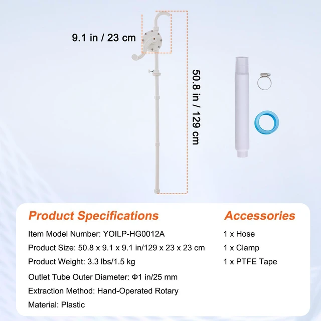 Alt view image 5 of 7 - Drum Pump, 6.5 GPM Flow, Rotary Barrel Pump Hand Crank, Fits 5 to 55 Gallon Drums with 3-Section Suction Tube Assembly and Hose, Designed for Fast Transfer of Water, Alcohol, Corrosive Liquids