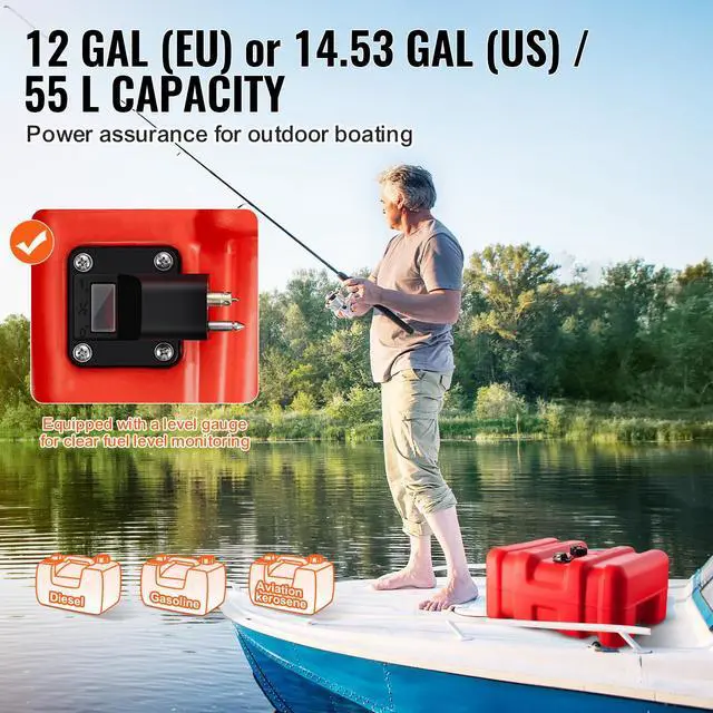 Alt view image 7 of 7 - Marine Fuel Tank, 14.53 Gallon/55L, Portable Boat Fuel Gas Tank for Outboard Engine Boats, Plastic Outboard Marine Boat Fuel Tank with Hose, Easy to Carry for Yacht, Fishing Boat, Deck Boat, Red