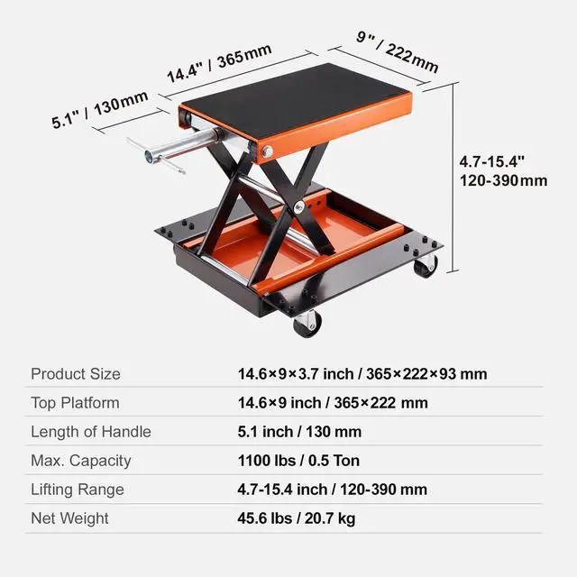 Alt view image 3 of 7 - Motorcycle Lift, 1100 LBS Motorcycle Lift ATV Scissor Lift Jack with Dolly & Hand Crank, Center Hoist Crank Stand with Wide Deck & Tool Tray for Street Bikes, Cruiser Bikes, Touring Motorcycles