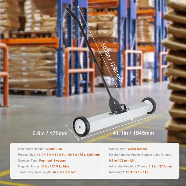 Alt view image 2 of 7 - 55Lbs Rolling Magnetic Sweeper with Wheels,Push-Type Magnetic Pick Up Sweeper, 36-inch Large Magnet Pickup Lawn Sweeper with Telescoping Handle, Easy Cleanup of Workshop Garage Yard