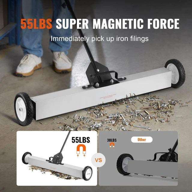 Alt view image 6 of 7 - 55Lbs Rolling Magnetic Sweeper with Wheels,Push-Type Magnetic Pick Up Sweeper, 36-inch Large Magnet Pickup Lawn Sweeper with Telescoping Handle, Easy Cleanup of Workshop Garage Yard