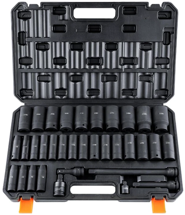 Main image of 1/2" Drive Deep Impact Socket Set, 34-Piece Metric Socket Set (8-36mm) 6-Point Cr-Mo Alloy Steel for Automotive Repair, Rugged Design, Includes Heavy-Duty Storage Case