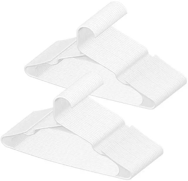 Main image of Hangers, 0.2 in Ultra-Thin, 50 Pack White Plastic Hangers with Stable Triangular Top Structure & Wider Notch Design, Non-Slip Space Saving Hangers, Fit for T-Shirt, Shirt, Sling & Pant