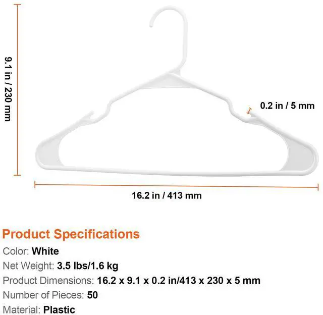 Alt view image 2 of 7 - Hangers, 0.2 in Ultra-Thin, 50 Pack White Plastic Hangers with Stable Triangular Top Structure & Wider Notch Design, Non-Slip Space Saving Hangers, Fit for T-Shirt, Shirt, Sling & Pant
