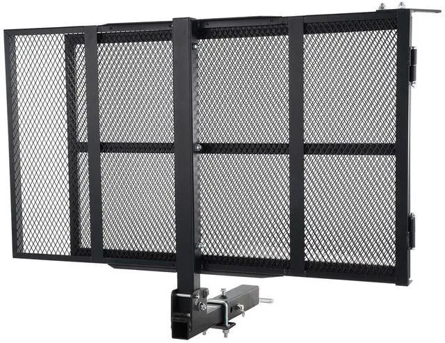 Alt view image 5 of 7 - Hitch Mount Cargo Carrier, 45.3" x 25.6" Iron Hitch Cargo Rack with Folding Ramp, Hitch Rack Basket with Stabilizer and Straps, 500LBS Mobility Scooter Carrier Fit 2" Hitch Receiver