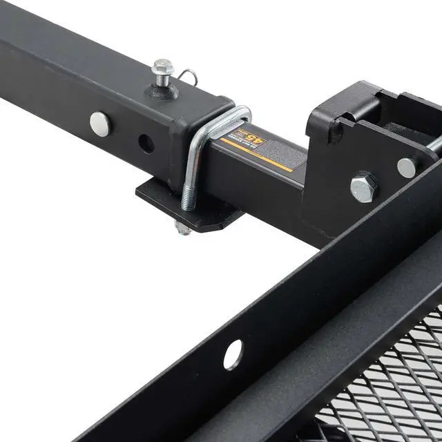 Alt view image 6 of 7 - Hitch Mount Cargo Carrier, 45.3" x 25.6" Iron Hitch Cargo Rack with Folding Ramp, Hitch Rack Basket with Stabilizer and Straps, 500LBS Mobility Scooter Carrier Fit 2" Hitch Receiver