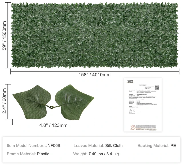 Alt view image 5 of 7 - Ivy Privacy Fence, 59 x 158in Artificial Green Wall Screen, Greenery Ivy Fence w/ Mesh Cloth Backing and Strengthened Joint, Faux Hedges Vine Leaf Decoration for Outdoor Garden, Yard, Balcony