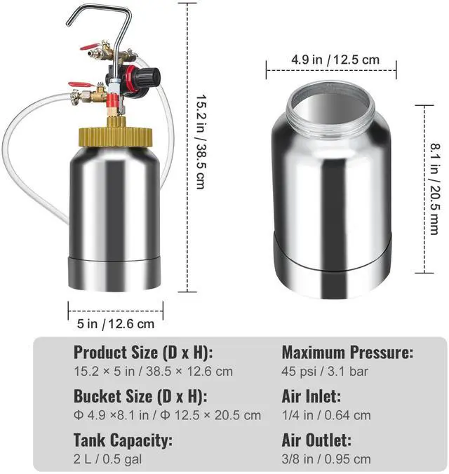 Alt view image 6 of 7 - 2L/0.5gal Spray Paint Pressure Pot Tank, Lightweight Air Paint Pressure Pot, 1.8mm Nozzle Spray Paint Gun 3m Hoses for Home Decoration Architecture Construction Automotive Painting, 45PSI Max