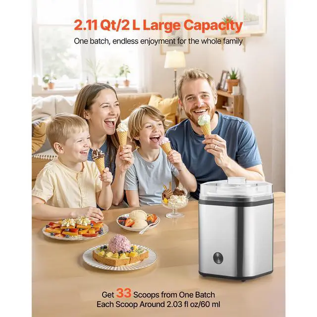 Alt view image 4 of 7 - Ice Cream Maker, 2.11 Qt. Large Capacity, Electric Automatic Ice-Cream Machine, with Easy Operation & Cleaning, Stainless Steel Shell, for Homemade Frozen Yogurt, Fruit Sorbet, Gelato, Silver