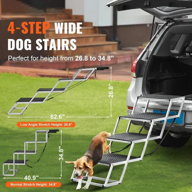Alt view image 7 of 7 - Dog Stair for Cars 4-step Folding Dog Steps Aluminum Loads up to 250 lbs