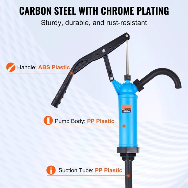 Alt view image 6 of 7 - Drum Pump, 9.5 oz. Per Stroke, Lever-Action Barrel Pump, Fits 5-55 Gallon Drums with 3-Section Suction Tube Assembly & Hose, Hand Operated, Designed to Transfer Water, Alcohol, Corrosive Liquids