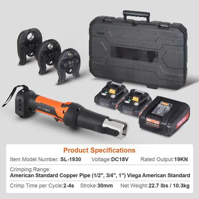 Alt view image 2 of 7 - Pro Press Tool Pipe Crimping Kit Press Tool Battery Kit 1/2" 3/4" 1" Jaw
