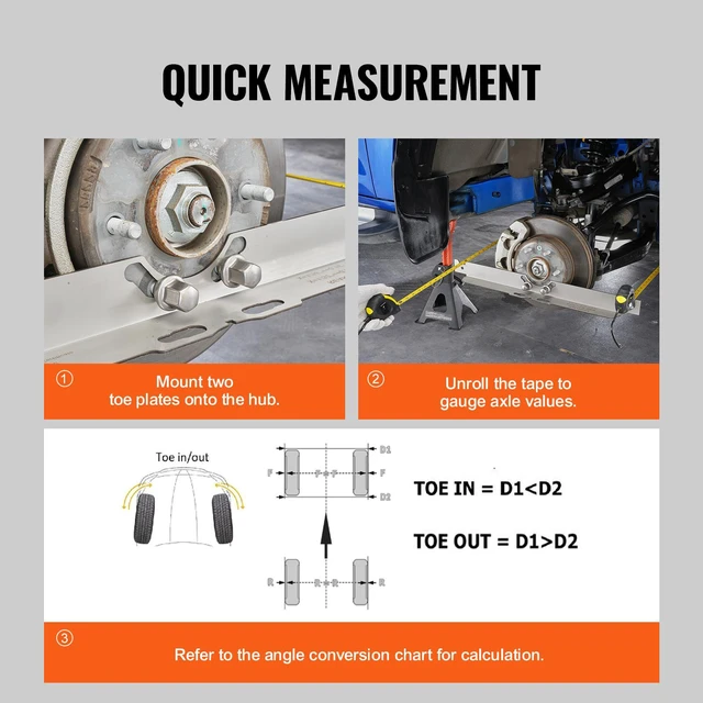 Alt view image 5 of 7 - Wheel Alignment Tool, 2-Pack Toe Alignment Toe Plates, Stainless Steel Wheel Alignment Tool Plate, Toe Angle Accurate Measurement, Includes 2 Measuring Tapes & Conversion Chart