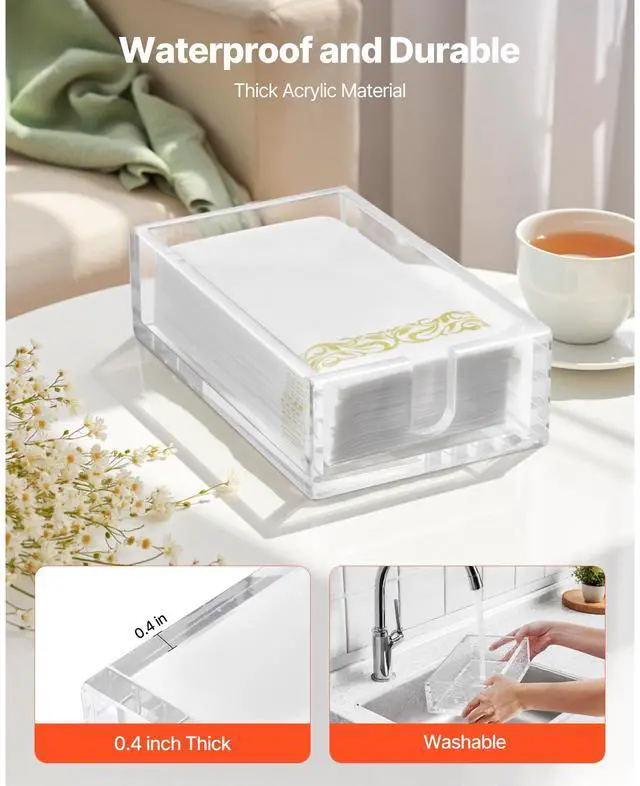 Alt view image 4 of 7 - Acrylic Napkin Holder, 9.1 x 5.5 x 2.6 inch, Clear Bathroom Guest Towel Storage Tray with U-Shaped Opening, Disposable Paper Towel Holder for Bathroom Kitchen Parties Weddings & Various Events