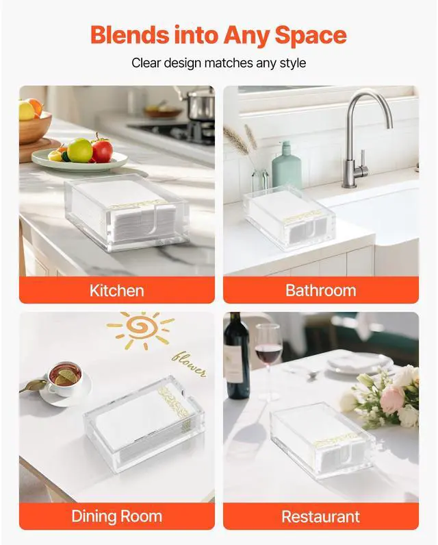 Alt view image 5 of 7 - Acrylic Napkin Holder, 9.1 x 5.5 x 2.6 inch, Clear Bathroom Guest Towel Storage Tray with U-Shaped Opening, Disposable Paper Towel Holder for Bathroom Kitchen Parties Weddings & Various Events