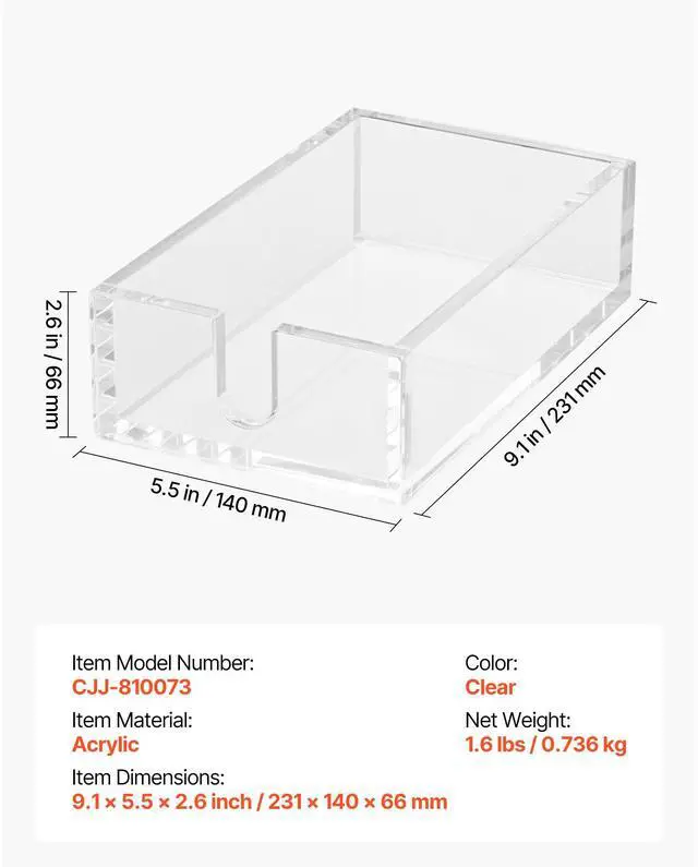 Alt view image 6 of 7 - Acrylic Napkin Holder, 9.1 x 5.5 x 2.6 inch, Clear Bathroom Guest Towel Storage Tray with U-Shaped Opening, Disposable Paper Towel Holder for Bathroom Kitchen Parties Weddings & Various Events