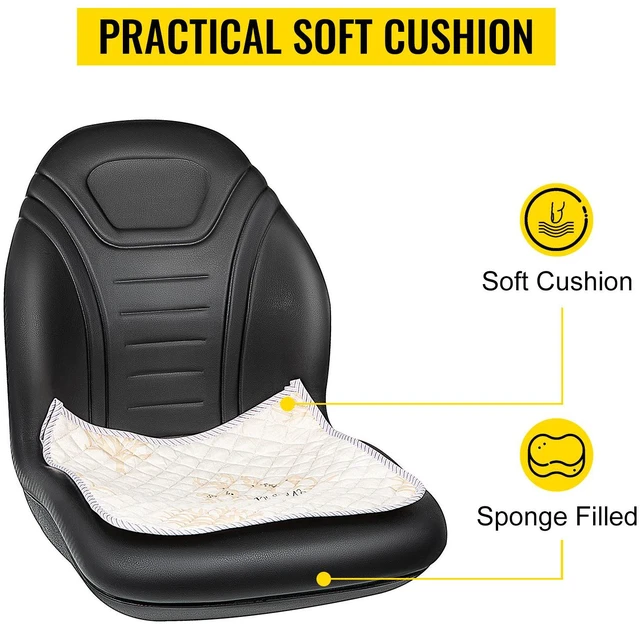 Alt view image 5 of 7 - Universal Lawn Tractor Seat Replacement, Compact High Back Mower Seat, Black Vinyl Forklift Seat, Central Drain Hole Skid Steer Seat with Mounting Bolt Patterns of 8" x 11.5" & 11.25" x 11.5".