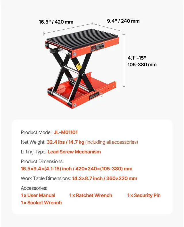Alt view image 5 of 7 - Motorcycle Scissor Lift Jack 1200lbs Wide Deck ATV Bike Lift Hoist Stand Crank