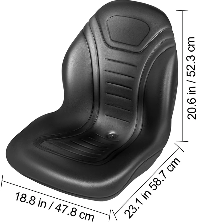 Alt view image 6 of 7 - Universal Lawn Tractor Seat Replacement, Compact High Back Mower Seat, Black Vinyl Forklift Seat, Central Drain Hole Skid Steer Seat with Mounting Bolt Patterns of 8" x 11.5" & 11.25" x 11.5".