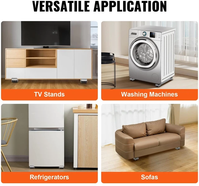 Alt view image 4 of 7 - Heavy Duty Furniture Appliances Rollers, 660 lbs Total Load, Extendable Appliance Rollers Mobile Washing Machine Base, Fridge Stand Dolly Movers for Refrigerators, Dryers, Dishwashers, White