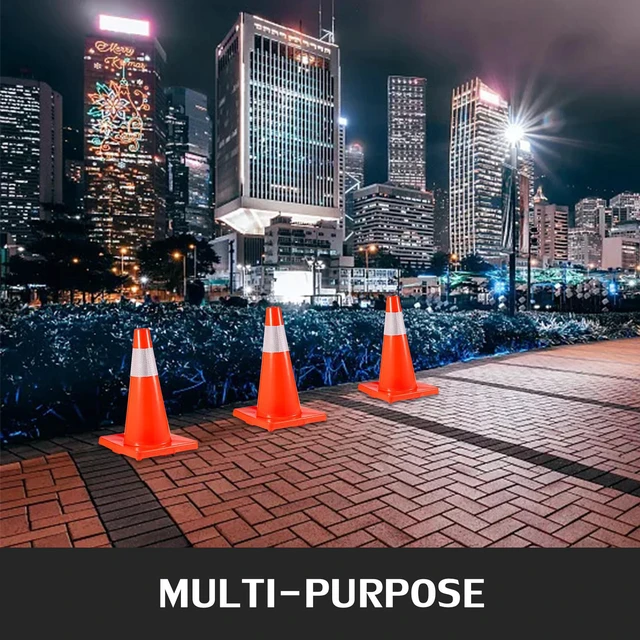 Alt view image 5 of 7 - 12Pack 18" Traffic Cones, Safety Road Parking Cones PVC Base,Traffic Cone with Reflective Collars, Hazard Construction Cones for Home Traffic Parking
