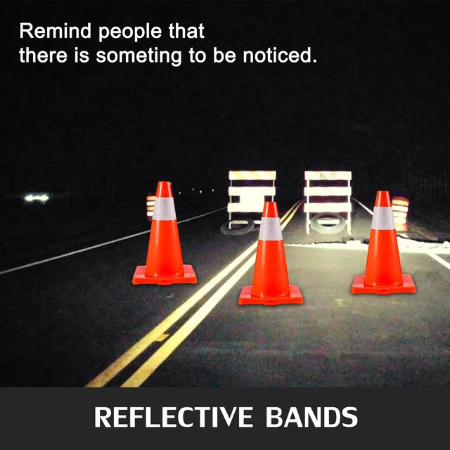 Alt view image 3 of 7 - 12Pack 18" Traffic Cones, Safety Road Parking Cones PVC Base,Traffic Cone with Reflective Collars, Hazard Construction Cones for Home Traffic Parking