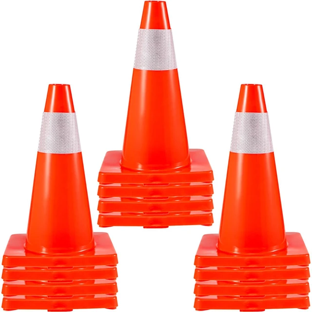 Alt view image 6 of 7 - 12Pack 18" Traffic Cones, Safety Road Parking Cones PVC Base,Traffic Cone with Reflective Collars, Hazard Construction Cones for Home Traffic Parking