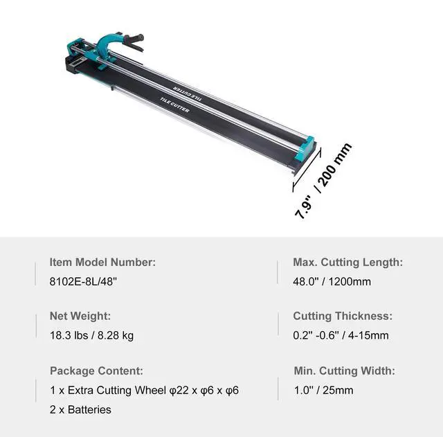 Alt view image 3 of 7 - Manual Tile Cutter, 48 inch, Porcelain Ceramic Tile Cutter with Tungsten Carbide Cutting Wheel, Infrared Positioning, Anti-Skid Feet, Double Rails for professional installers or beginners