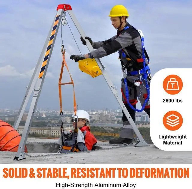 Alt view image 2 of 6 - 2600 lbs Winch Confined Space Tripod Kit, Confined Space Tripod 8' Legs and 98' Cable, Confined Space Rescue Tripod 33' Fall Protection with Blower, Gas detector, Harness.