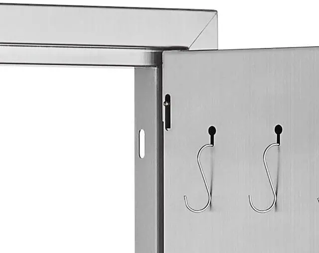 Alt view image 3 of 7 - BBQ Access Door, 24W x 24H Inch Double Outdoor Kitchen Door, Stainless Steel Flush Mount Door, Double Wall Vertical Door with Handles and Hooks, for BBQ Island, Grilling Station, Outside Cabinet
