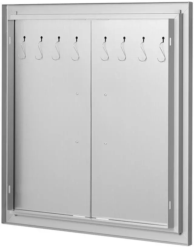 Alt view image 2 of 7 - BBQ Access Door, 24W x 24H Inch Double Outdoor Kitchen Door, Stainless Steel Flush Mount Door, Double Wall Vertical Door with Handles and Hooks, for BBQ Island, Grilling Station, Outside Cabinet