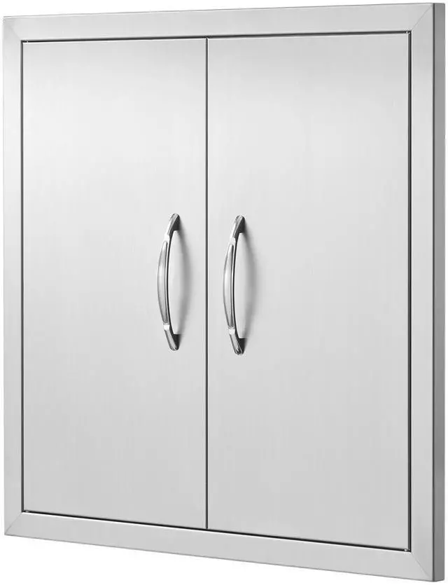 Alt view image 4 of 7 - BBQ Access Door, 24W x 24H Inch Double Outdoor Kitchen Door, Stainless Steel Flush Mount Door, Double Wall Vertical Door with Handles and Hooks, for BBQ Island, Grilling Station, Outside Cabinet