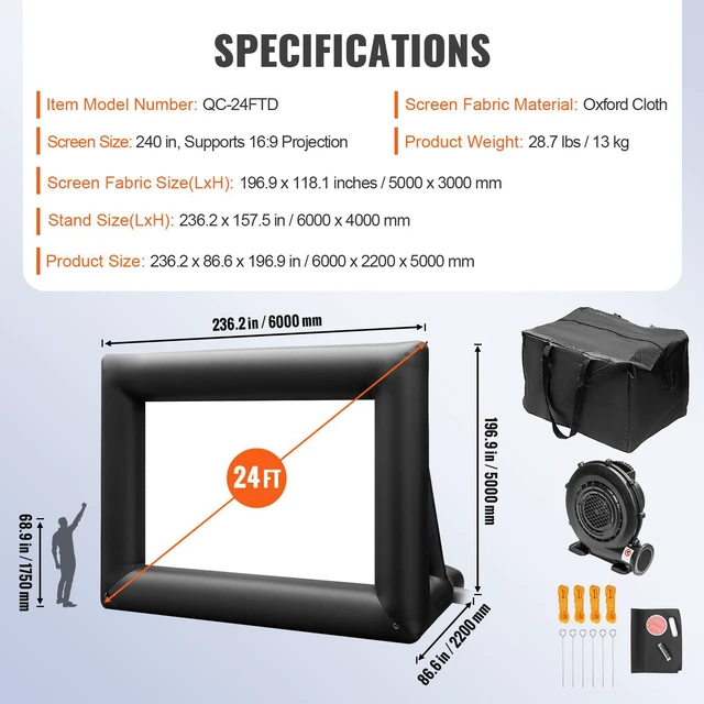 Alt view image 5 of 7 - Inflatable Movie Screen 24FT Inflatable Projector Screen for outside with 360W Air Blower Inflatable Screen Oxford Fabric Material Blow Up Screen for Outdoor Movie Supports Front/Rear Projection