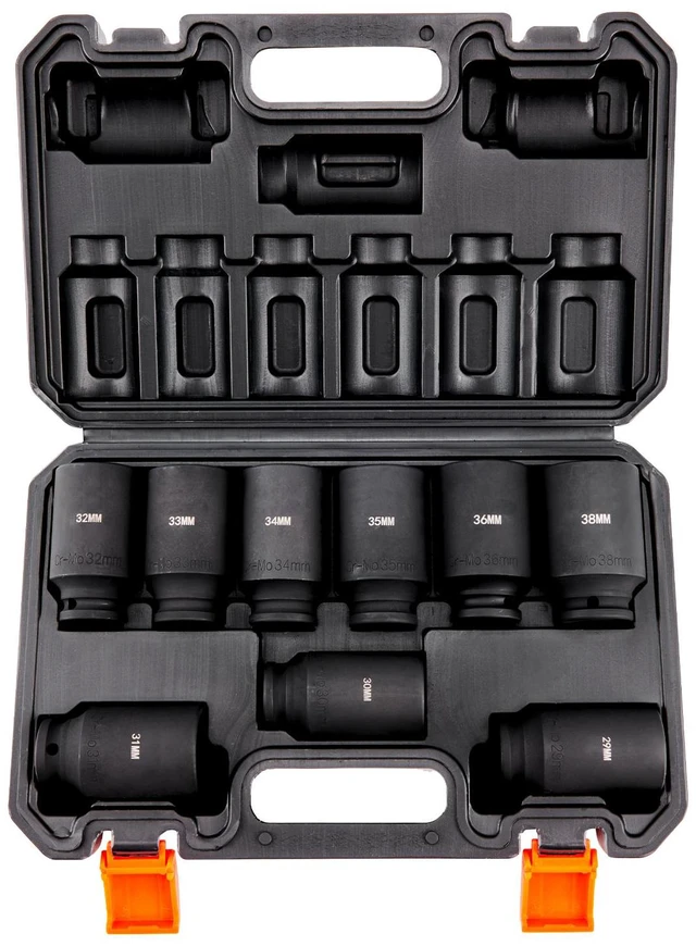 Main image of 1/2" Drive Impact Socket Set, 9 Piece Deep Socket Set Metric 29-38mm, 6 Point Cr-Mo Alloy Steel for Auto Repair, Easy-to-Read Size Markings, Rugged Construction, Includes Storage Case