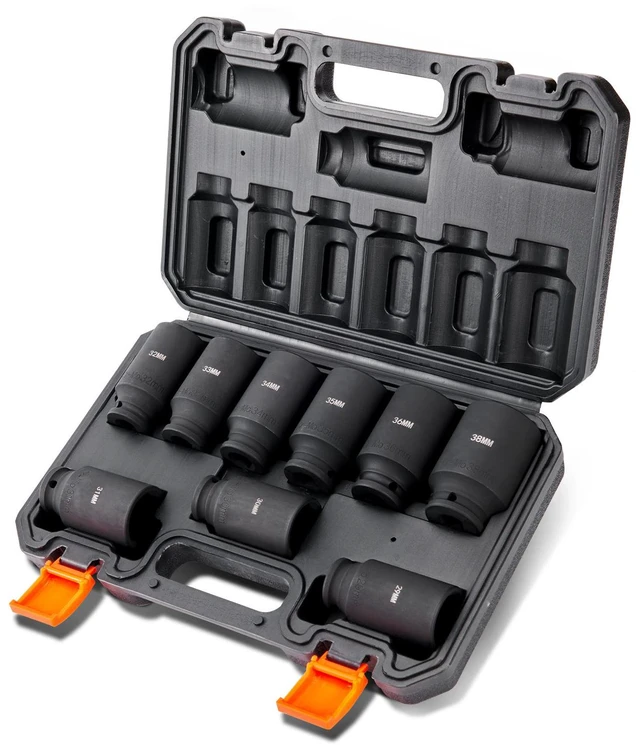 Alt view image 5 of 7 - 1/2" Drive Impact Socket Set, 9 Piece Deep Socket Set Metric 29-38mm, 6 Point Cr-Mo Alloy Steel for Auto Repair, Easy-to-Read Size Markings, Rugged Construction, Includes Storage Case