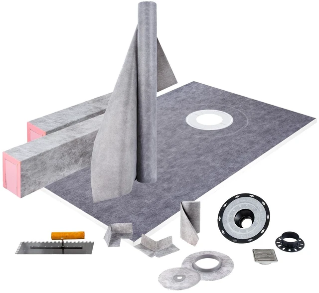 Alt view image 5 of 7 - Shower Curb Kit, 38"x60" Watertight Shower Curb Overlay with 4" ABS Offset Bonding Flange, 4" Stainless Steel Grate, 2 Cuttable Shower Curb and Trowel, Shower Pan Slope Sticks Fit for Bathroom