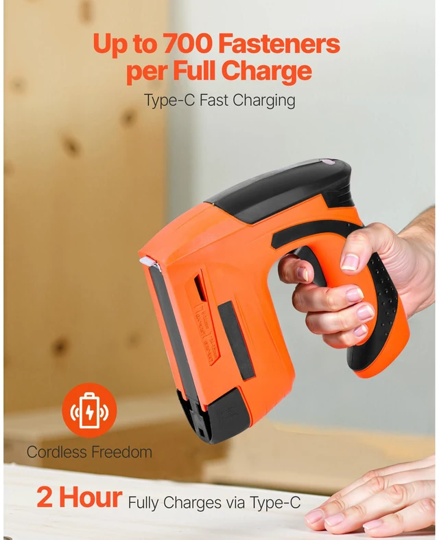 Alt view image 6 of 7 - Cordless Brad Nailer, 2-in-1 Nail Gun Staple Gun, 18 Gauge 5/8 inch, Battery Powered, with 1000 Pcs Staples and 1000 Pcs Nails, Non-Slip Rubber Grip, for Woodworking, Carpentry and DIY Projects