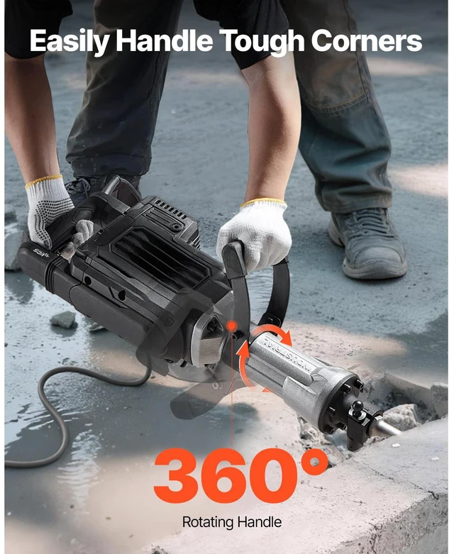 Alt view image 4 of 7 - Demolition Jack Hammer, 3000 W Powerful Electric Jackhammer, 1700 BPM Concrete Breaker with a Point Chisel, Carrying Case, Gloves, Goggles, for Concrete, Wall, Brick, Tile and Foundation