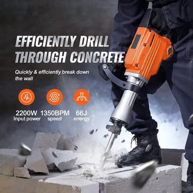 Alt view image 4 of 7 - Demolition Jack Hammer Concrete Breaker 2200W Electric Hammer 2 Chisel Bits