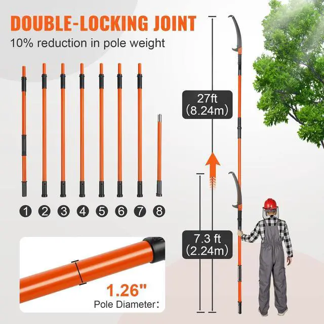 Alt view image 4 of 7 - Manual Pole Saw, 7.3-27 ft Extendable Tree Pruner, Sharp Steel Blade High Branches Trimming, Manual Branch Trimmer with Lightweight 8 Fiberglass Handles, for Pruning Palms and Shrubs
