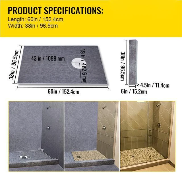 Alt view image 4 of 7 - Shower Curb Kit, 38"x60" Watertight Shower Curb Overlay with 4" ABS Offset Bonding Flange, 4" Stainless Steel Grate, 2 Cuttable Shower Curb and Trowel, Shower Pan Slope Sticks Fit for Bathroom