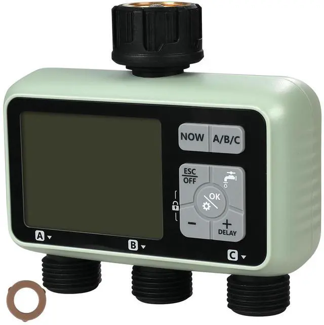 Alt view image 3 of 7 - Water Timer, 3 Outlets, Hose Watering Sprinkler Timer, with 3 Independent Watering Zone LCD Display Rain Delay Mode Manual Mode 360° Brass Inlet Metal Filter, IPX6 Waterproof for Yard Watering