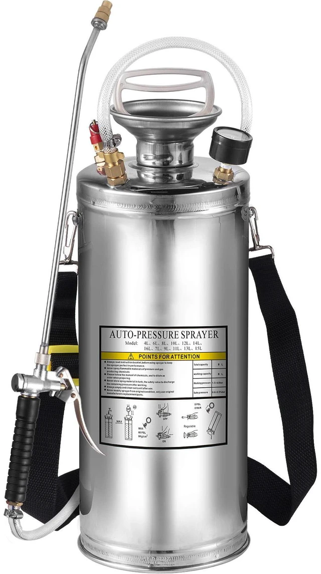 Main image of 2Gal Stainless Steel Sprayer, Set with 20" Wand& Handle& 3FT Reinforced Hose, Hand Pump Sprayer with Pressure Gauge&Safety Valve, Adjustable Nozzle Suitable for Gardening and Sanitizing