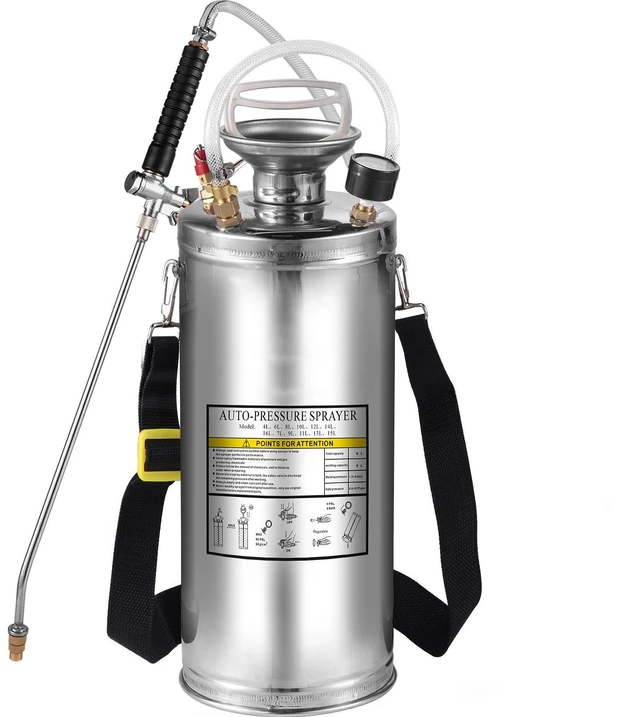 Alt view image 4 of 7 - 2Gal Stainless Steel Sprayer, Set with 20" Wand& Handle& 3FT Reinforced Hose, Hand Pump Sprayer with Pressure Gauge&Safety Valve, Adjustable Nozzle Suitable for Gardening and Sanitizing