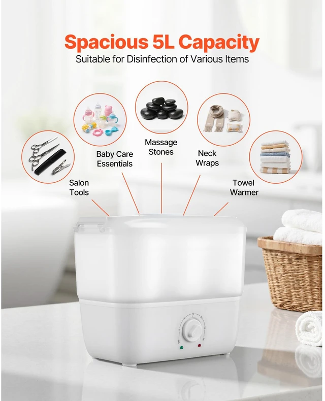 Alt view image 2 of 7 - Hot Towel Warmer, 1.1 gal Small Towel Steamer with Clip & Indicator, Holds 12-15 Towels, Portable Facial Warmer Quickly Heats Up in 5 Minutes, for Spa, Barber, Manicures, Massage, Salon, White