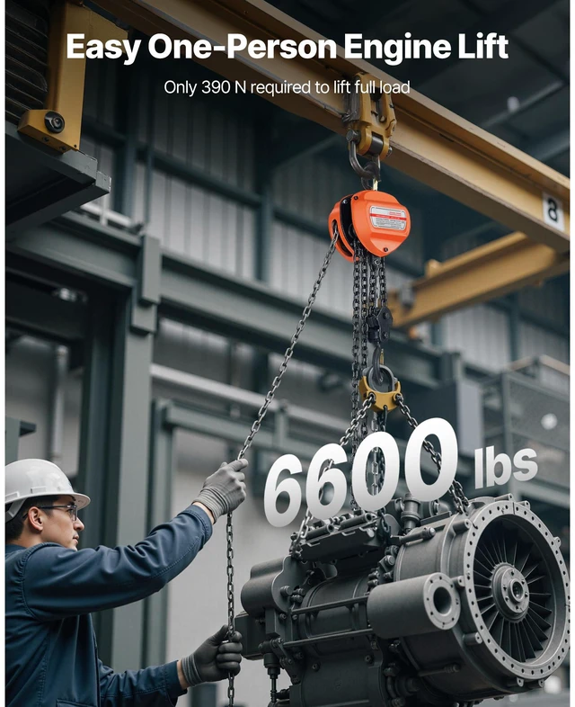 Alt view image 6 of 7 - Hand Chain Hoist 6600 lbs Capacity 10 ft Manual Chain Block with G80 Chain