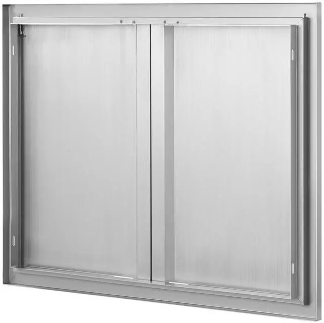 Alt view image 5 of 7 - BBQ Access Door, 31W x 24H Inch Double Outdoor Kitchen Door, Stainless Steel Flush Mount Door, Wall Vertical Door with Recessed Handles , for BBQ Island, Grilling Station, Outside Cabinet